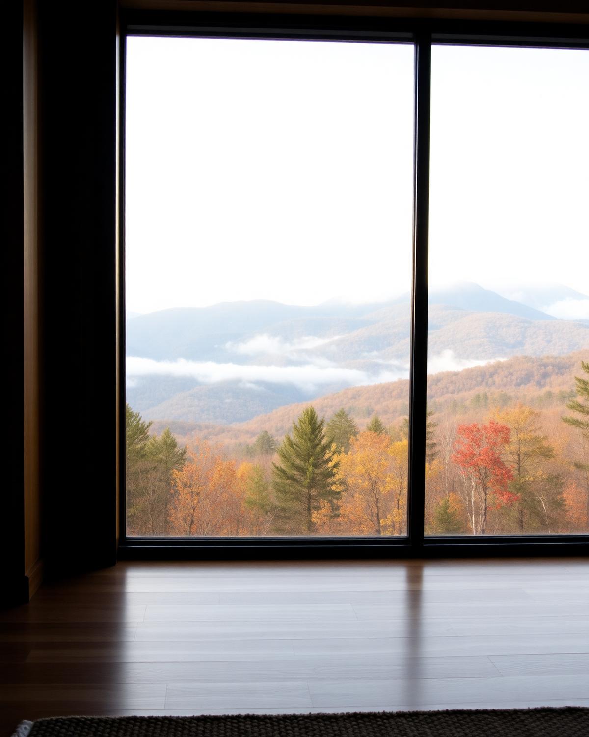 Vermont Green Mountains in autumn seen through a freshly cleaned window
